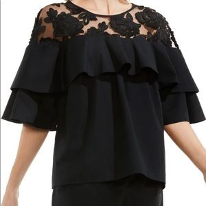 Vince Camuto Floral Mesh Yoke Blouse